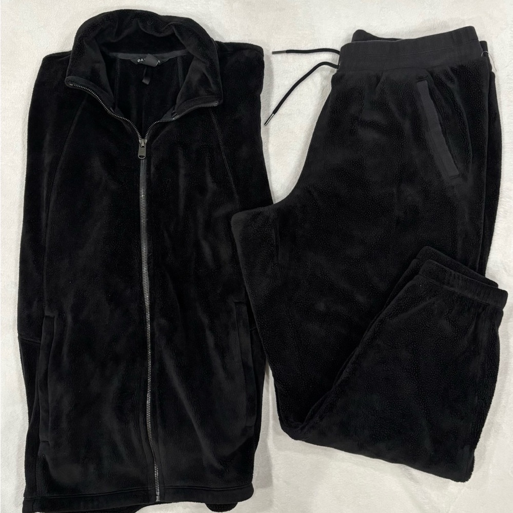 Athleta Black Velour Jacket & Jogger Set